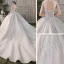 Romantique Champagne Transparentes La Mariée Robe De Mariée 2020 Robe Boule Encolure Dégagée Manches Courtes Dos Nu Paillettes Perlage Glitter Tulle Cathedral Train Volants