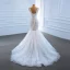 High-end White Bridal Wedding Dresses 2020 Trumpet / Mermaid V-Neck Sleeveless Backless Appliques Lace Beading Court Train Ruffle
