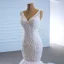 High-end White Bridal Wedding Dresses 2020 Trumpet / Mermaid V-Neck Sleeveless Backless Appliques Lace Beading Court Train Ruffle