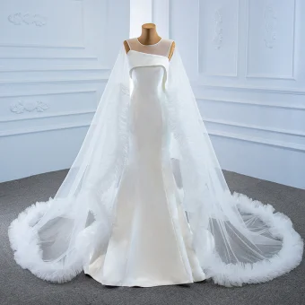High End White Satin Bridal Wedding Dresses 2020 Trumpet Mermaid See Through Scoop Neck Sleeveless Backless Watteau Train