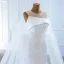 High End Weiß Satin Hochzeits Brautkleider / Hochzeitskleider 2020 Meerjungfrau Durchsichtige Rundhalsausschnitt Ärmellos Rückenfreies Watteau-falte