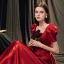 Vintage / Retro Red Satin Dancing Prom Dresses 2020 A-Line / Princess Square Neckline Puffy Short Sleeve Bow Floor-Length / Long Backless Formal Dresses