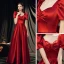 Vintage / Retro Red Satin Dancing Prom Dresses 2020 A-Line / Princess Square Neckline Puffy Short Sleeve Bow Floor-Length / Long Backless Formal Dresses