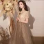 Vintage / Retro Brown See-through Dancing Prom Dresses 2020 A-Line / Princess High Neck Puffy Short Sleeve Sequins Beading Glitter Tulle Floor-Length / Long Ruffle