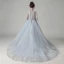 Vintage / Retro Grey See-through Birthday Flower Girl Dresses 2020 A-Line / Princess High Neck Puffy 1/2 Sleeves Appliques Lace Beading Court Train Ruffle