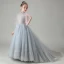 Vintage / Retro Grey See-through Birthday Flower Girl Dresses 2020 A-Line / Princess High Neck Puffy 1/2 Sleeves Appliques Lace Beading Court Train Ruffle