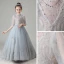 Vintage / Retro Grey See-through Birthday Flower Girl Dresses 2020 A-Line / Princess High Neck Puffy 1/2 Sleeves Appliques Lace Beading Court Train Ruffle