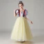 Snow white Yellow Birthday Flower Girl Dresses 2020 Ball Gown Square Neckline Puffy Short Sleeve Sequins Tulle Floor-Length / Long Ruffle