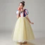 Snow white Yellow Birthday Flower Girl Dresses 2020 Ball Gown Square Neckline Puffy Short Sleeve Sequins Tulle Floor-Length / Long Ruffle