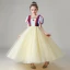 Snow white Yellow Birthday Flower Girl Dresses 2020 Ball Gown Square Neckline Puffy Short Sleeve Sequins Tulle Floor-Length / Long Ruffle