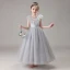 Chic / Beautiful Grey Birthday Flower Girl Dresses 2020 Ball Gown See-through Scoop Neck Sleeveless Beading Sequins Floor-Length / Long Ruffle