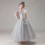 Chic / Beautiful Grey Birthday Flower Girl Dresses 2020 Ball Gown See-through Scoop Neck Sleeveless Beading Sequins Floor-Length / Long Ruffle