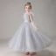 Chic / Beautiful Grey Birthday Flower Girl Dresses 2020 Ball Gown See-through Scoop Neck Sleeveless Beading Sequins Floor-Length / Long Ruffle
