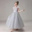 Chic / Beautiful Grey Birthday Flower Girl Dresses 2020 Ball Gown See-through Scoop Neck Sleeveless Beading Sequins Floor-Length / Long Ruffle
