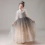 Vintage / Retro Champagne Gradient-Color Birthday Flower Girl Dresses 2020 Ball Gown High Neck Puffy 1/2 Sleeves Glitter Tulle Floor-Length / Long Ruffle