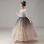 Vintage / Retro Champagne Gradient-Color Birthday Flower Girl Dresses 2020 Ball Gown High Neck Puffy 1/2 Sleeves Glitter Tulle Floor-Length / Long Ruffle