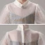 Vintage / Retro Champagne Gradient-Color Birthday Flower Girl Dresses 2020 Ball Gown High Neck Puffy 1/2 Sleeves Glitter Tulle Floor-Length / Long Ruffle