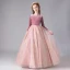 Chic / Beautiful Blushing Pink Birthday Flower Girl Dresses 2020 Ball Gown Scoop Neck Long Sleeve Sequins Floor-Length / Long Ruffle