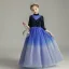 Starry Sky Royal Blue Birthday Flower Girl Dresses 2020 Ball Gown High Neck 3/4 Sleeve Star Sequins Floor-Length / Long Ruffle