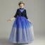 Starry Sky Royal Blue Birthday Flower Girl Dresses 2020 Ball Gown High Neck 3/4 Sleeve Star Sequins Floor-Length / Long Ruffle