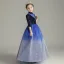 Starry Sky Royal Blue Birthday Flower Girl Dresses 2020 Ball Gown High Neck 3/4 Sleeve Star Sequins Floor-Length / Long Ruffle