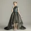 High Low Black Birthday Flower Girl Dresses 2020 Ball Gown High Neck Sleeveless Beading Pearl Rhinestone Sequins Asymmetrical Ruffle