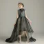 High Low Black Birthday Flower Girl Dresses 2020 Ball Gown High Neck Sleeveless Beading Pearl Rhinestone Sequins Asymmetrical Ruffle