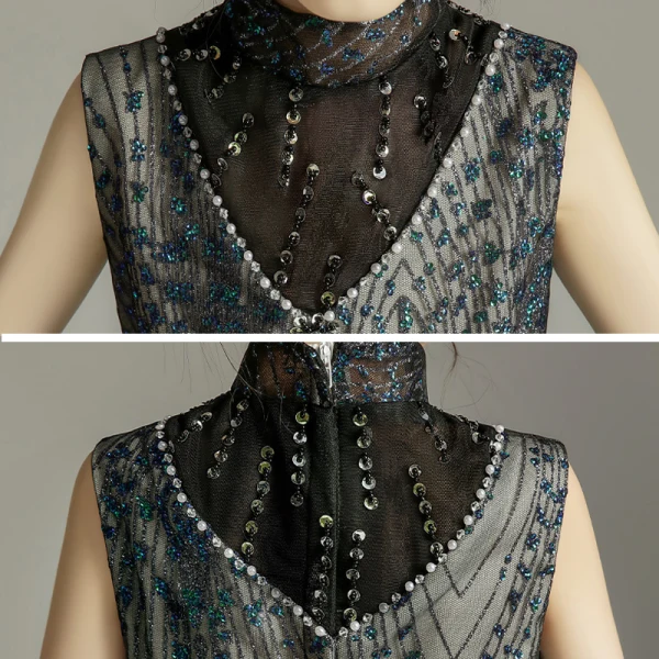 High Low Black Birthday Flower Girl Dresses 2020 Ball Gown High Neck Sleeveless Beading Pearl Rhinestone Sequins Asymmetrical Ruffle