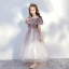 Chic / Beautiful Brown Birthday Flower Girl Dresses 2020 Ball Gown Off-The-Shoulder Short Sleeve Backless Glitter Tulle Ankle Length Ruffle
