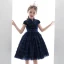 Vintage / Retro Navy Blue Lace Birthday Flower Girl Dresses 2020 Ball Gown High Neck Sleeveless Star Embroidered Short Cascading Ruffles