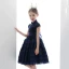 Vintage / Retro Navy Blue Lace Birthday Flower Girl Dresses 2020 Ball Gown High Neck Sleeveless Star Embroidered Short Cascading Ruffles