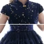 Vintage / Retro Navy Blue Lace Birthday Flower Girl Dresses 2020 Ball Gown High Neck Sleeveless Star Embroidered Short Cascading Ruffles