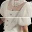 Vintage / Retro White Flower Girl Dresses 2020 Ball Gown High Neck Puffy Short Sleeve Beading Knee-Length Ruffle