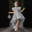 Vintage / Retro Grey Birthday Flower Girl Dresses 2020 Ball Gown See-through High Neck Short Sleeve Sequins Beading Asymmetrical Ruffle