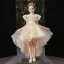 Vintage / Retro Grey Birthday Flower Girl Dresses 2020 Ball Gown See-through High Neck Short Sleeve Sequins Beading Asymmetrical Ruffle