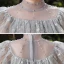 Vintage / Retro Grey Birthday Flower Girl Dresses 2020 Ball Gown See-through High Neck Short Sleeve Sequins Beading Asymmetrical Ruffle