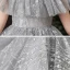 Vintage / Retro Grey Birthday Flower Girl Dresses 2020 Ball Gown See-through High Neck Short Sleeve Sequins Beading Asymmetrical Ruffle