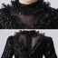Vintage / Originale Noire Anniversaire Robe Ceremonie Fille 2020 Robe Boule Transparentes Col Haut Manches Courtes Paillettes Perlage Faux Diamant Asymétrique Volants en Cascade