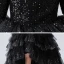 Vintage / Originale Noire Anniversaire Robe Ceremonie Fille 2020 Robe Boule Transparentes Col Haut Manches Courtes Paillettes Perlage Faux Diamant Asymétrique Volants en Cascade