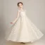 Flower Fairy Champagne Birthday Flower Girl Dresses 2020 A-Line / Princess See-through High Neck Short Sleeve Appliques Flower Beading Floor-Length / Long Ruffle