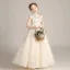 Flower Fairy Champagne Birthday Flower Girl Dresses 2020 A-Line / Princess See-through High Neck Short Sleeve Appliques Flower Beading Floor-Length / Long Ruffle
