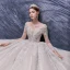 Luxury / Gorgeous Champagne Bridal Wedding Dresses 2020 Ball Gown See-through Scoop Neck Long Sleeve Backless Handmade  Beading Cathedral Train Ruffle