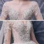 Luxury / Gorgeous Champagne Bridal Wedding Dresses 2020 Ball Gown See-through Scoop Neck Long Sleeve Backless Handmade  Beading Cathedral Train Ruffle
