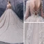 Luxury / Gorgeous Champagne Bridal Wedding Dresses 2020 Ball Gown See-through Scoop Neck Long Sleeve Backless Handmade  Beading Cathedral Train Ruffle
