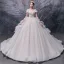 Luxury / Gorgeous Champagne Bridal Wedding Dresses 2020 Ball Gown Off-The-Shoulder Short Sleeve Backless Glitter Tulle Beading Pearl Sequins Cathedral Train Ruffle