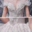 Luxury / Gorgeous Champagne Bridal Wedding Dresses 2020 Ball Gown Off-The-Shoulder Short Sleeve Backless Glitter Tulle Beading Pearl Sequins Cathedral Train Ruffle