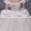 Luxury / Gorgeous Champagne Bridal Wedding Dresses 2020 Ball Gown Off-The-Shoulder Short Sleeve Backless Glitter Tulle Beading Pearl Sequins Cathedral Train Ruffle