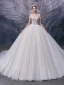 Luxury / Gorgeous Ivory Bridal Wedding Dresses 2020 Ball Gown Off-The-Shoulder Short Sleeve Backless Appliques Lace Beading Pearl Cathedral Train Ruffle
