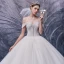 Luxury / Gorgeous Ivory Bridal Wedding Dresses 2020 Ball Gown Off-The-Shoulder Short Sleeve Backless Appliques Lace Beading Pearl Cathedral Train Ruffle
