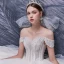 Luxury / Gorgeous Ivory Bridal Wedding Dresses 2020 Ball Gown Off-The-Shoulder Short Sleeve Backless Appliques Lace Beading Pearl Cathedral Train Ruffle